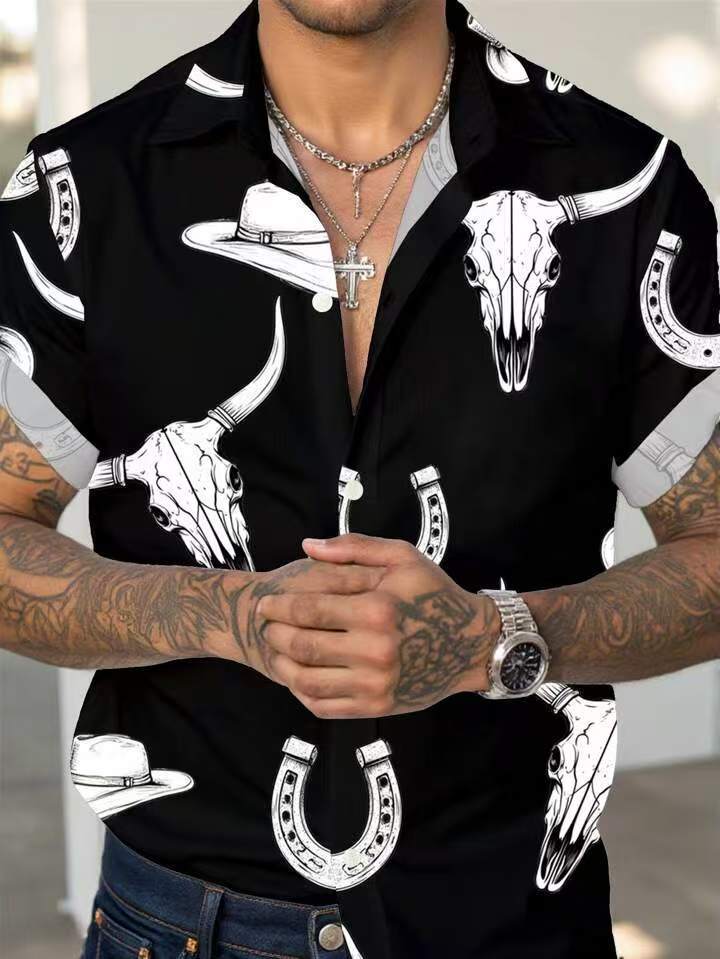 Men S Short Sleeve Printed Ethnic Style Summer Shirt M