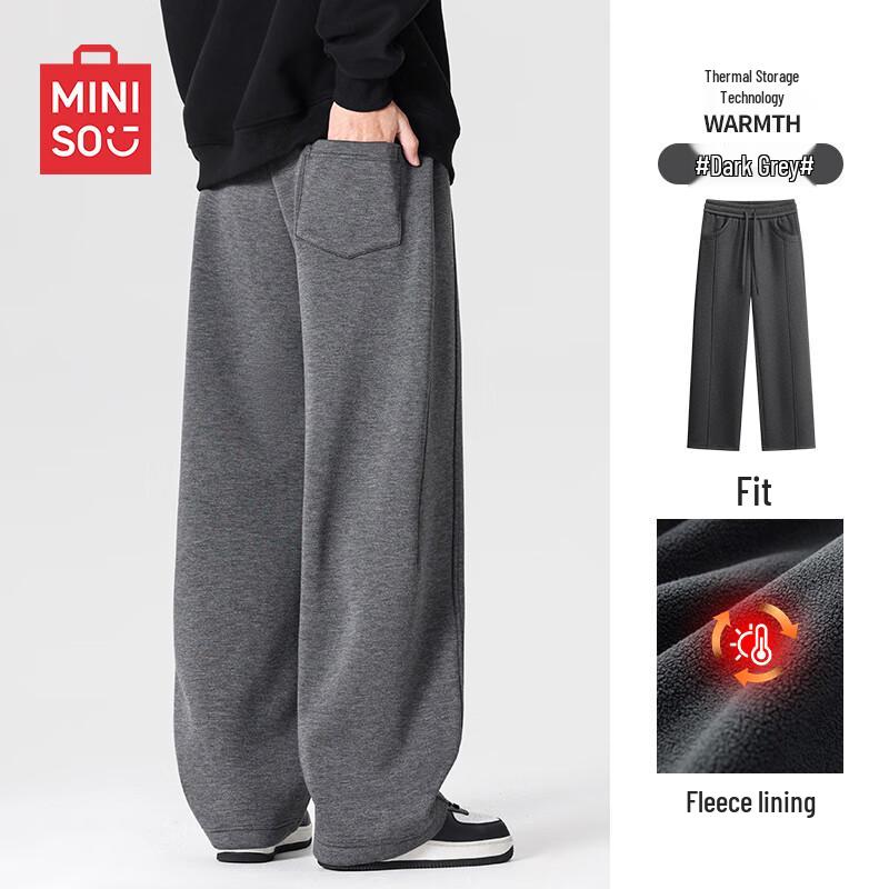 

MINISO Men s Heavyweight Fleece-Lined Straight-Leg Casual Pants 3XL