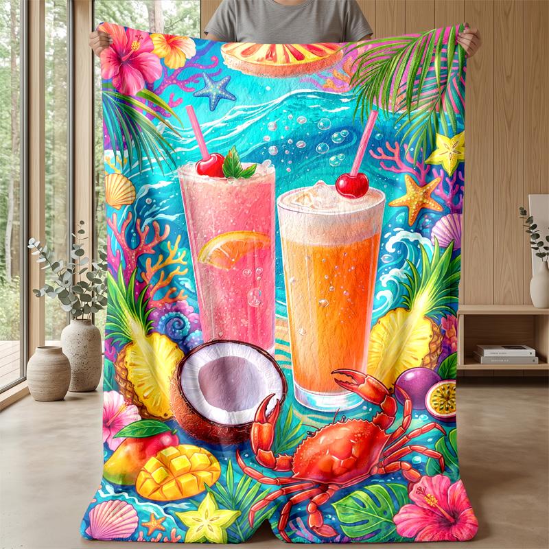 Tropical Fruit Paradise Drink Theme blanket Lightweight Warm Flannel Blanket Decorative Throw Blanket for Home Decoration