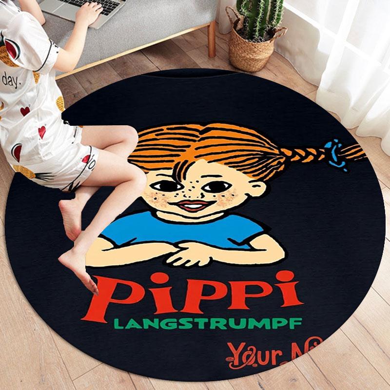 Pippi Langstrumpf Benutzerdefinierter Name Runder Teppich, Teppich für Wohnzimmer Schlafzimmer Sofa Spielzimmer Dekor, Rutschfeste Bodenmatte