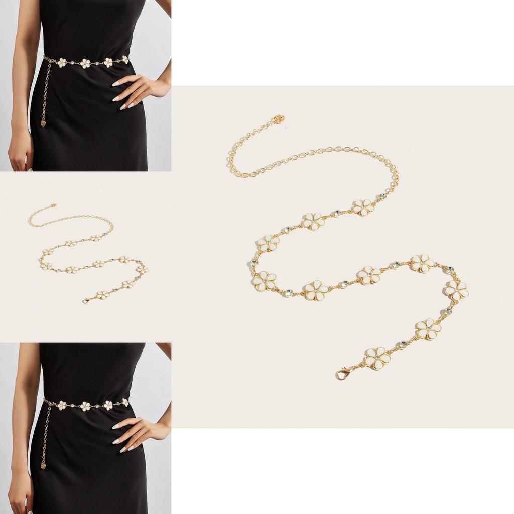 Metal Flower Waist Chain Belt With Hook Closure For Dresses And Skirts