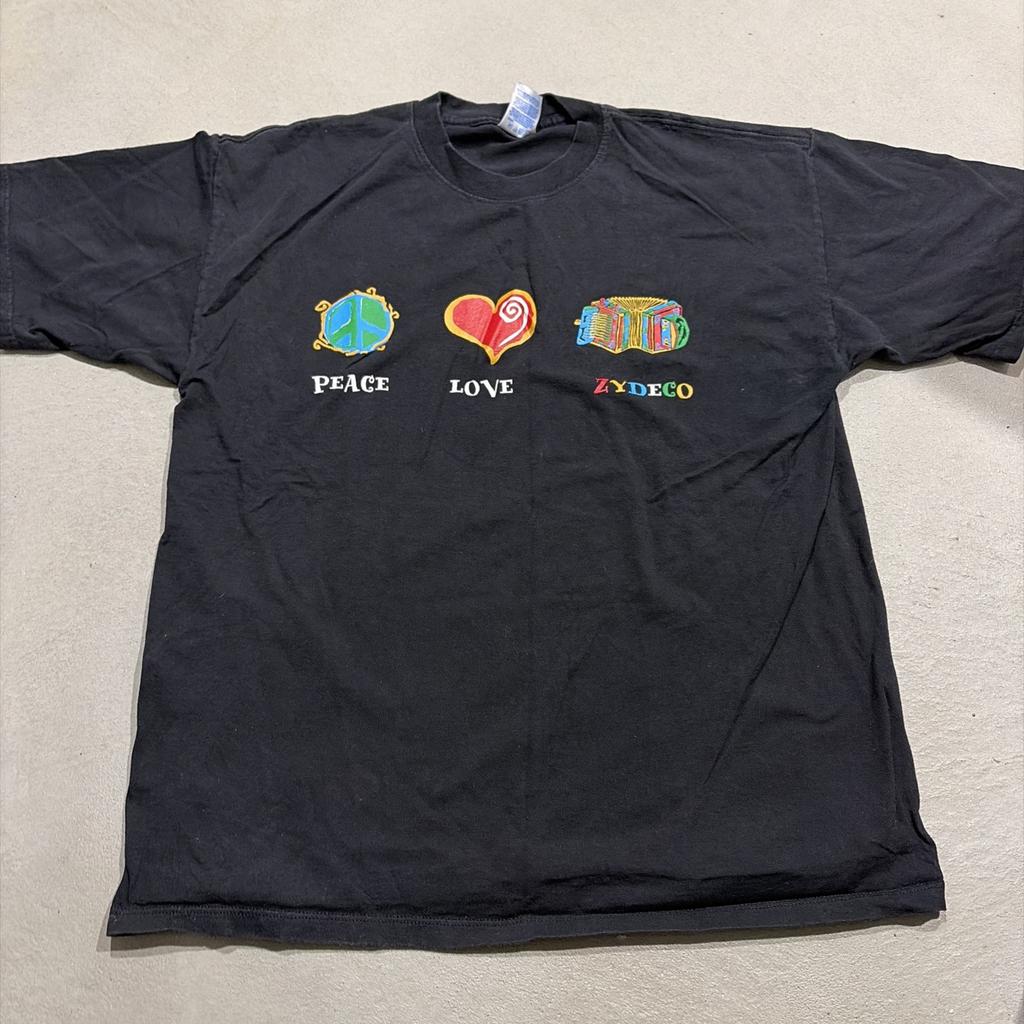 Vintage 90s Peace Love Zydeco Music Concert T-Shirt Sz XL