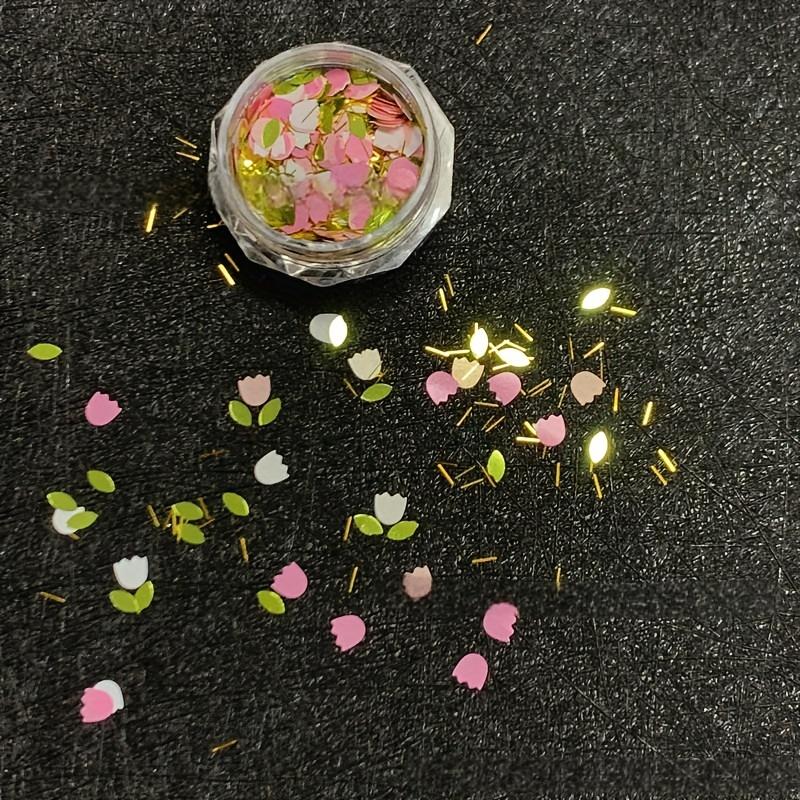 Frühlings-Tulpen-Nagelkunst-Dekorationen, Blumen-Nagelsticker mit Glitzerakzenten, für DIY Maniküre & Pediküre, Nageldekorationen