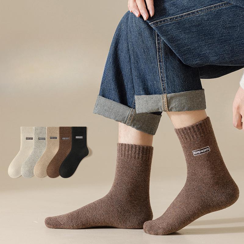 Men's New Autumn and Winter Products Add Velvet and Thick Warm Heating Wool Ring Wool Tube Socks