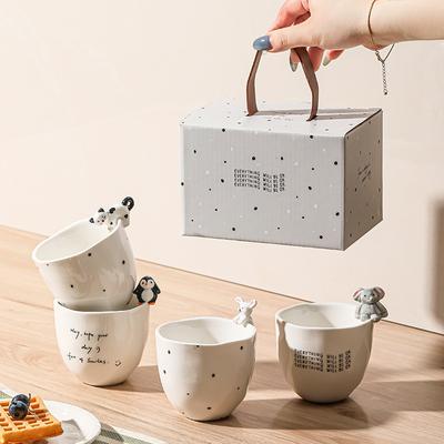 Cartoon Animal Hand Cup Ceramic Mug Coffee Cup Cute Creative Couple Milk Tea Cup Gift Box