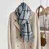 Women's Winter Plaid Imitation Cashmere Tassel Scarf, Thickened Korean Style Neck Warmer
