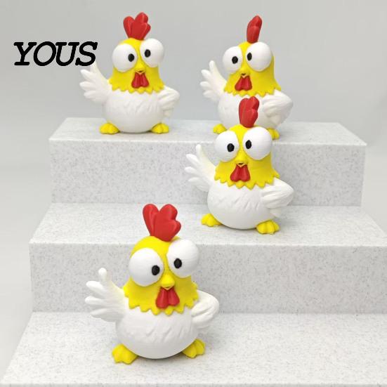 Cartoon Rooster Collectible 3D Printed Figurine, Mini Desktop Big-Eyed Worker Stress Relief Toy Ornament, Funny Cute Emoticon Animal Sculpture,