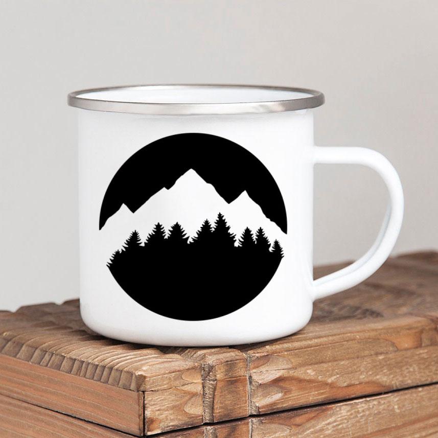 Caneca de café esmaltada Forest Camp Adventure Together Camping Cup Ideia de presente para campista Canecas de fogueira ao ar livre Festival ao ar livre Viagem