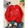 White Horse Outline Design | 2026 New Girls' Long-Sleeve Casual Crewneck Sweatshirt | Suitable For Outdoor Sports And Everyday Wear