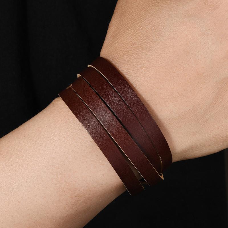 Trend Jewelry Vintage Handmade Weave Genuine Leather Bracelet Men Personalized Cuff Wide Leather Bracelet Pulsera Hombre