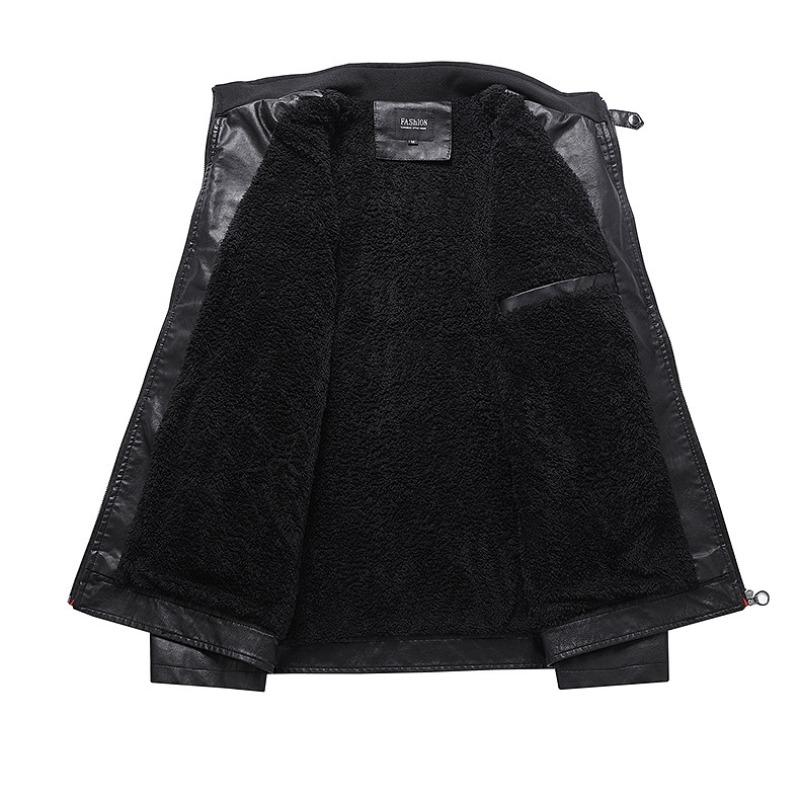 New Casual Leather Jacket for Men Slim and Trendy Velvet PU