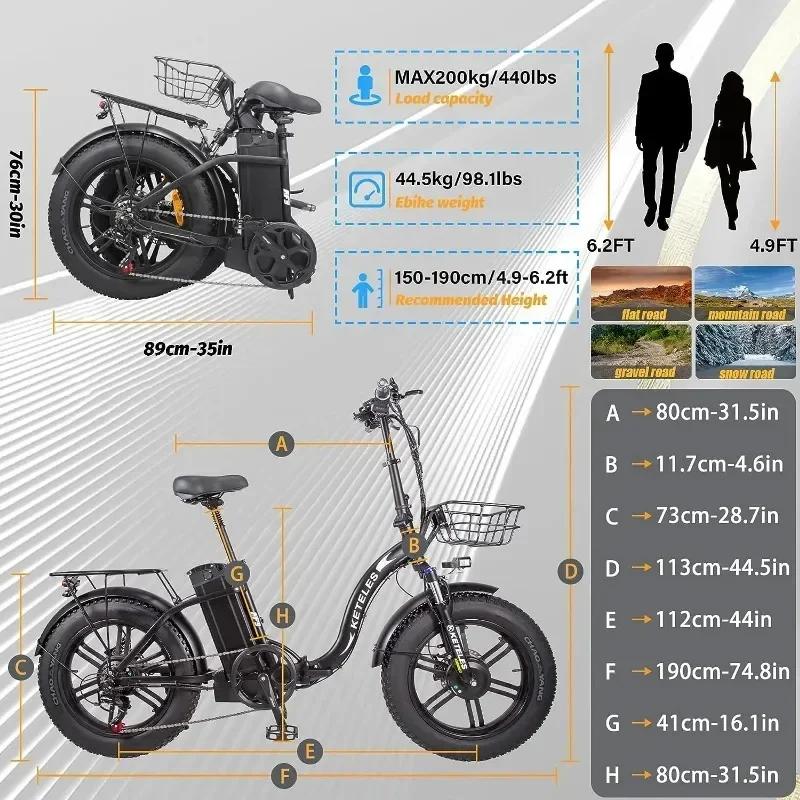 KETELES KF9 Elektrofahrrad 1000W Doppelmotor 48V35AH Lithiumbatterie Faltbares Elektrofahrrad für Erwachsene 20*4.0-Zoll Fat Tire Schnee E-Bike