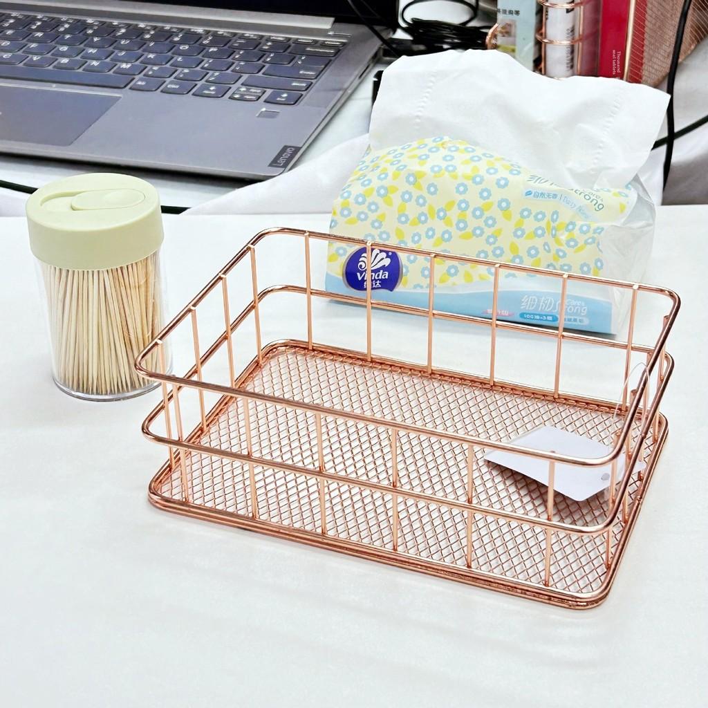 Slim Metal Storage Basket With Steel Mesh Base For Accessories And Small Items