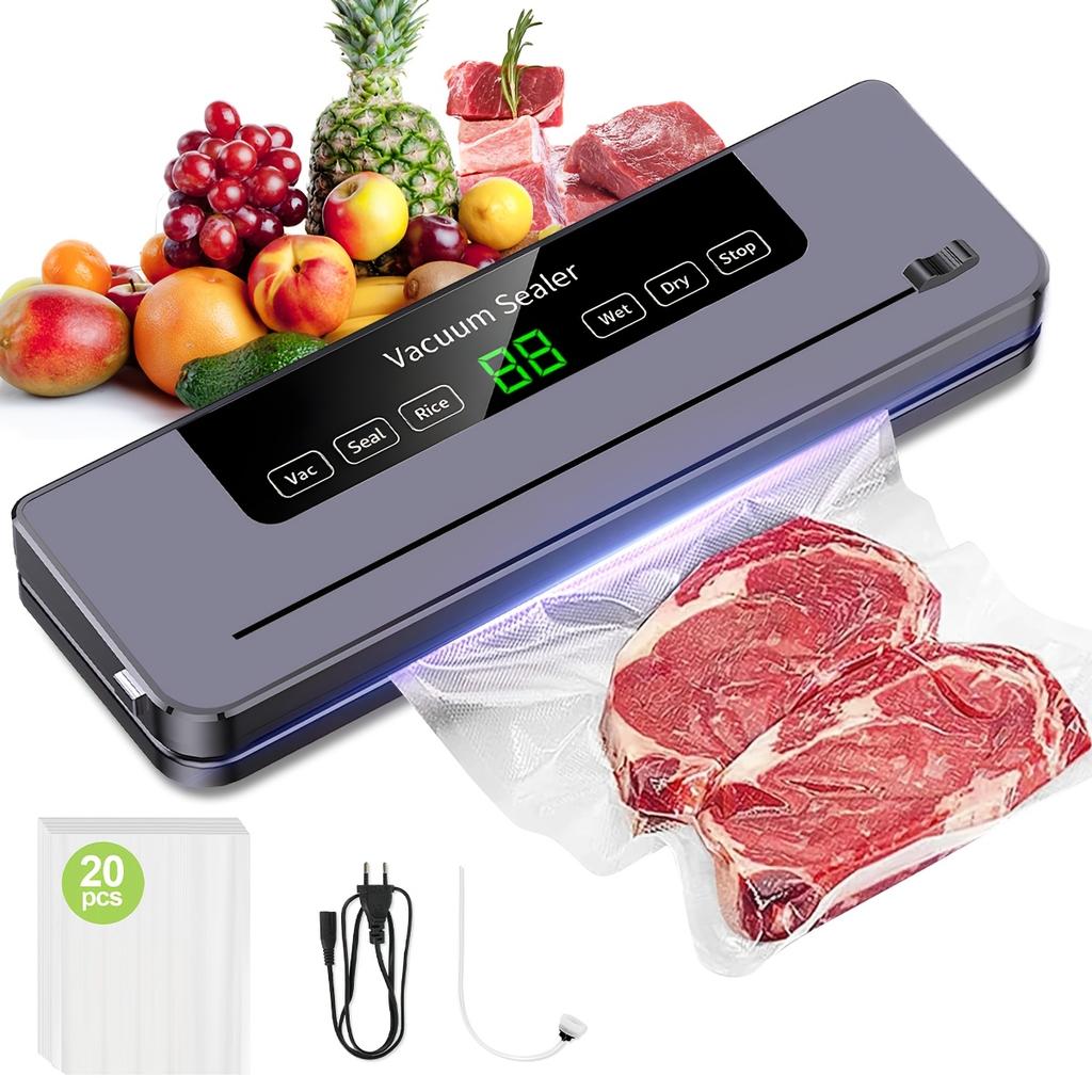 80KPa Powerful Vacuum Sealer – Multi-Functional Food Saver for Fresh & Liquid Foods, Includes 20 Bags, Fast Automatic Sealing Less
