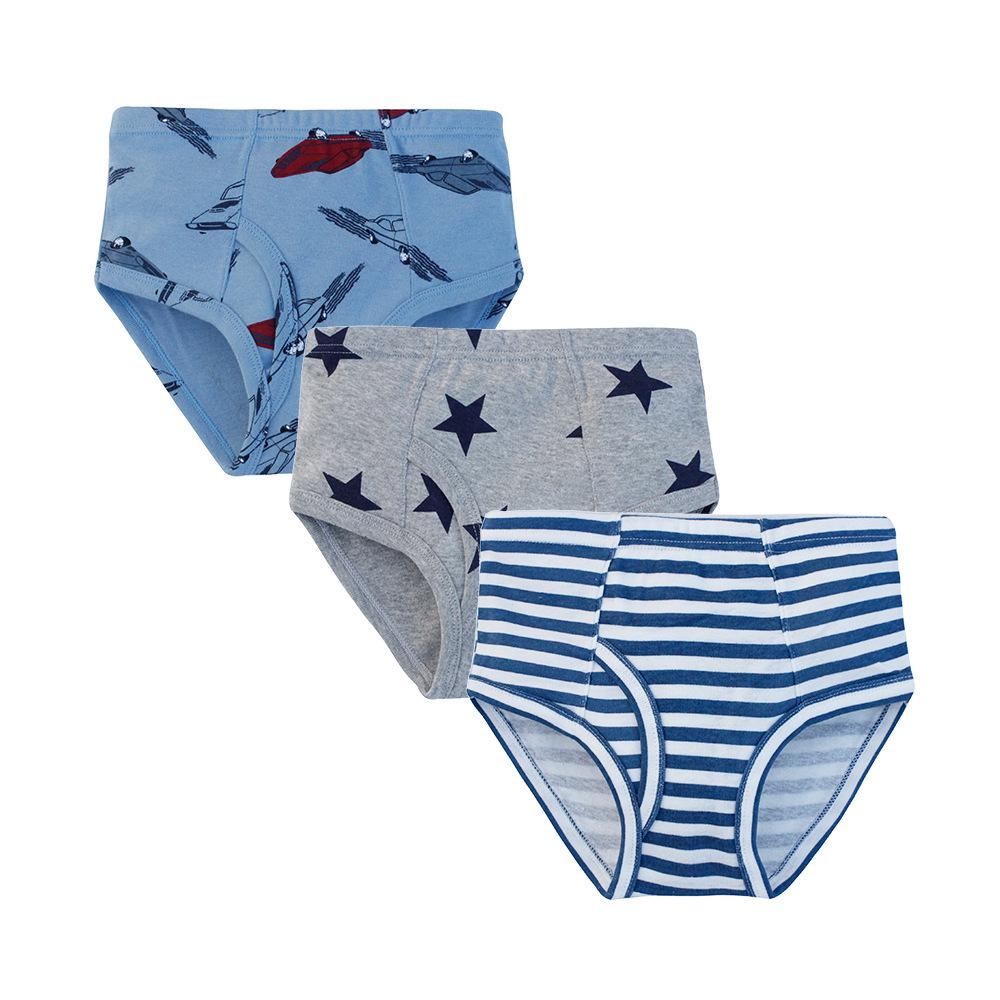 Boys' 100% Cotton Dinosaur Print Mid-Waist Underwear, 3-Pack