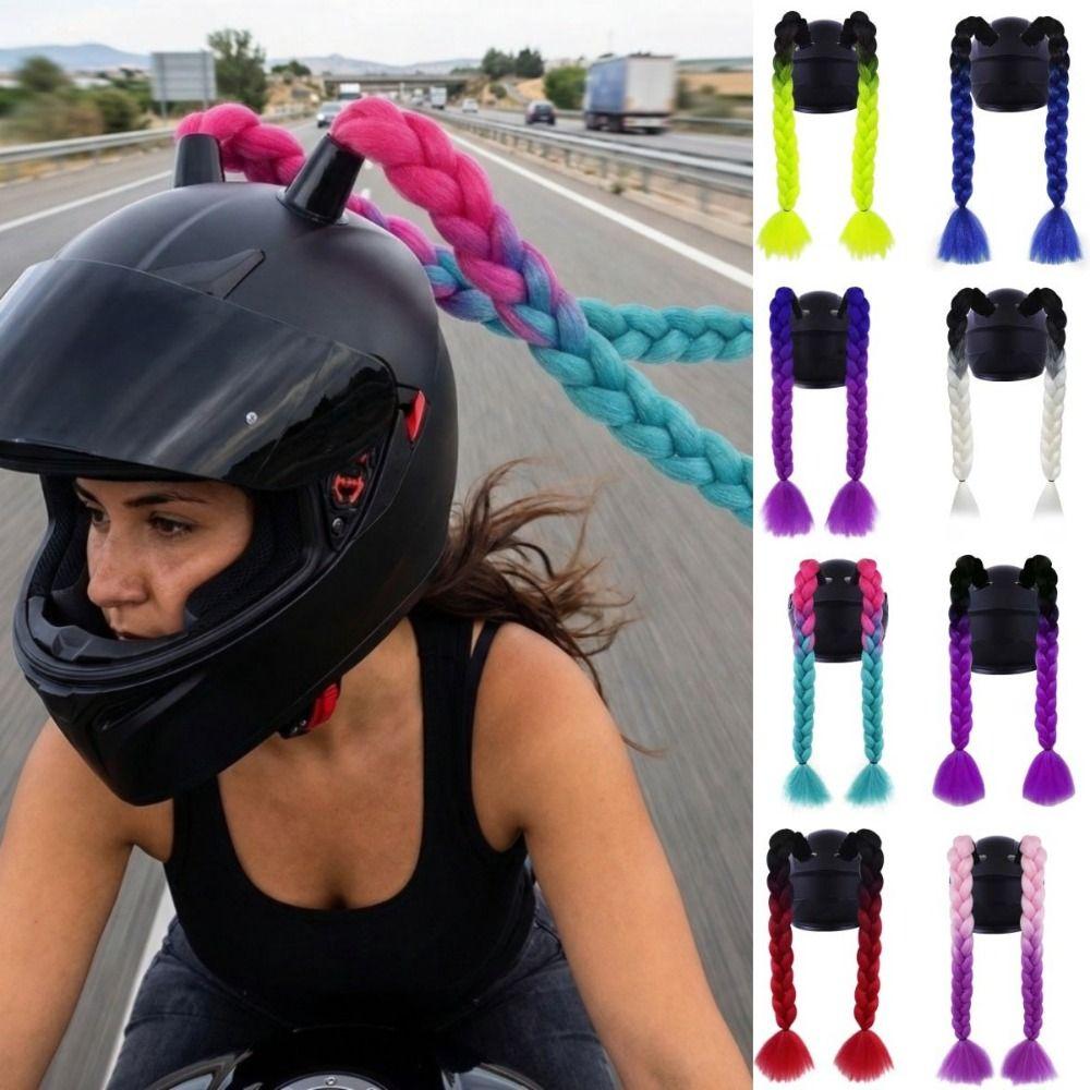 2 pezzi/coppia Decorazioni per Caschi Donna Treccine Parrucca con Ventosa Twist Doppia Coda di Cavallo per Moto