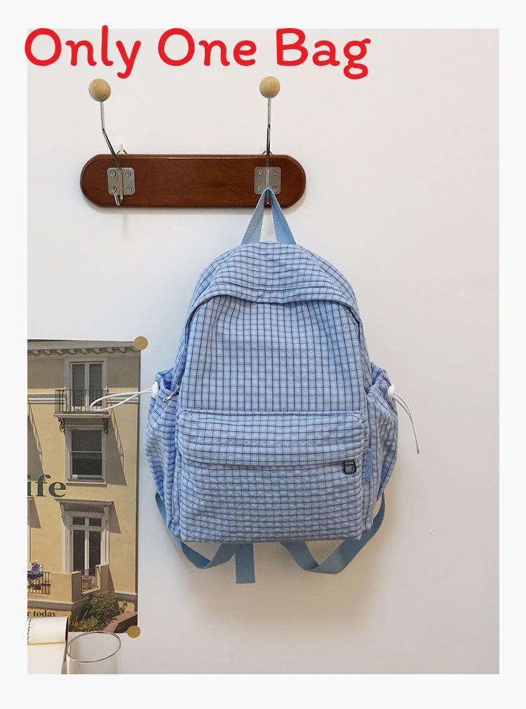 Schoolgirl Nylon Plaid Backpack With Fabric And Curved Shoulder Straps For High School Students