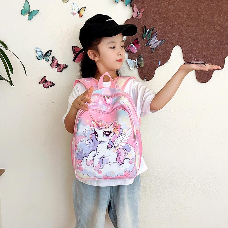 Cute Unicorn Pattern Lightweight Nylon School Backpack For Girls In Bright Colors
