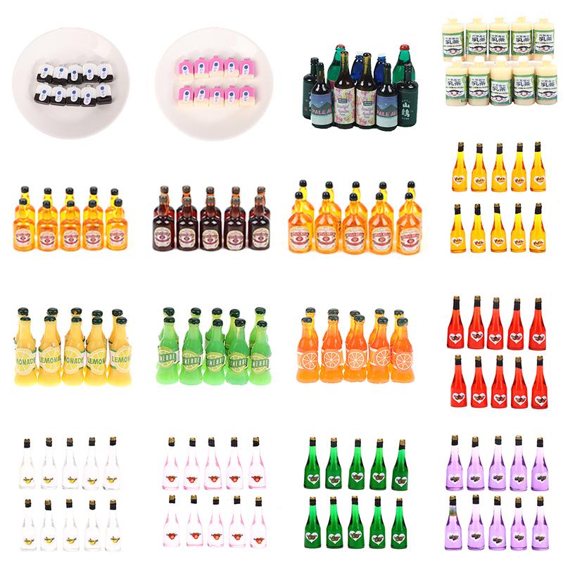 Various Styles 10pcs Mini 1/12 Dollhouse Miniature Simulation Whisky Wine Bottles Pretend Play Toys Doll Food Drink Accessories