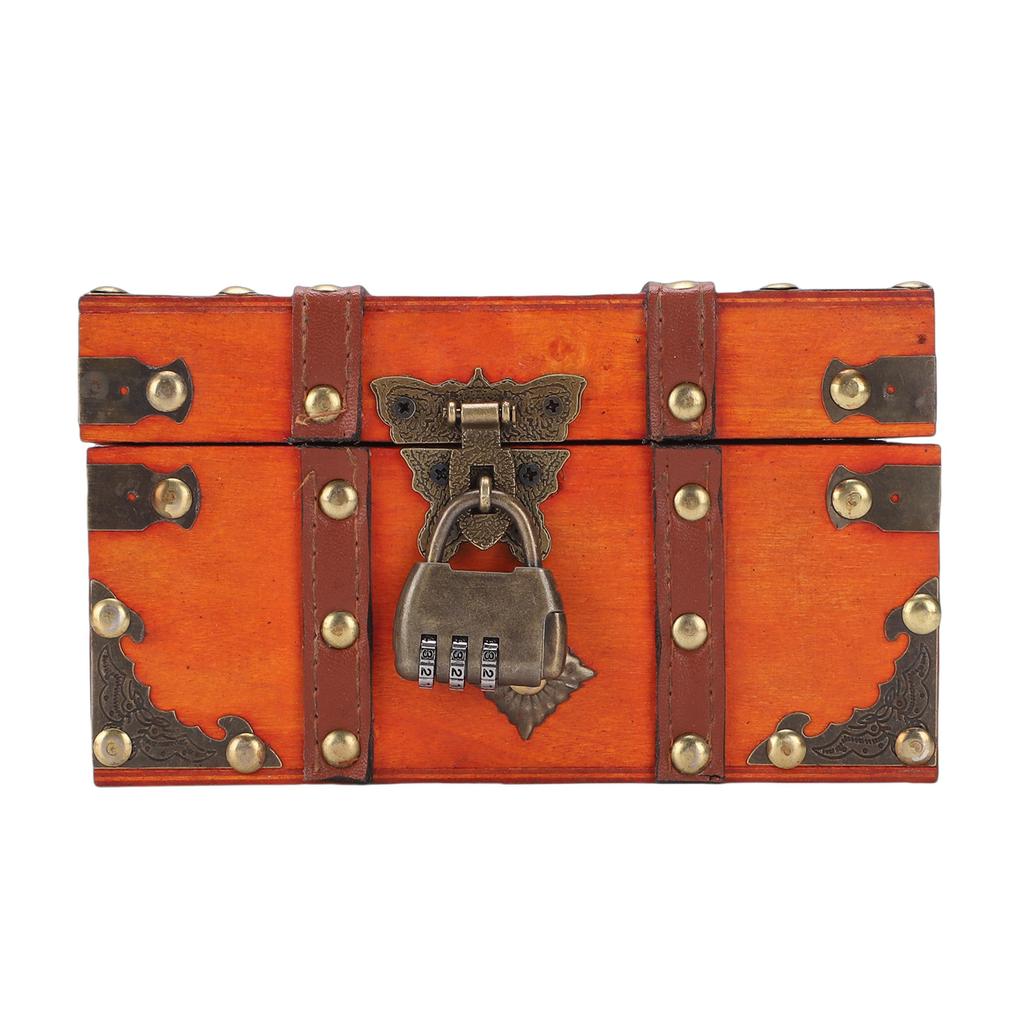 Wooden Treasure Chest Box Vintage Decorative Antique Wood Jewelry Box with Lock Hinged Lid Small Size