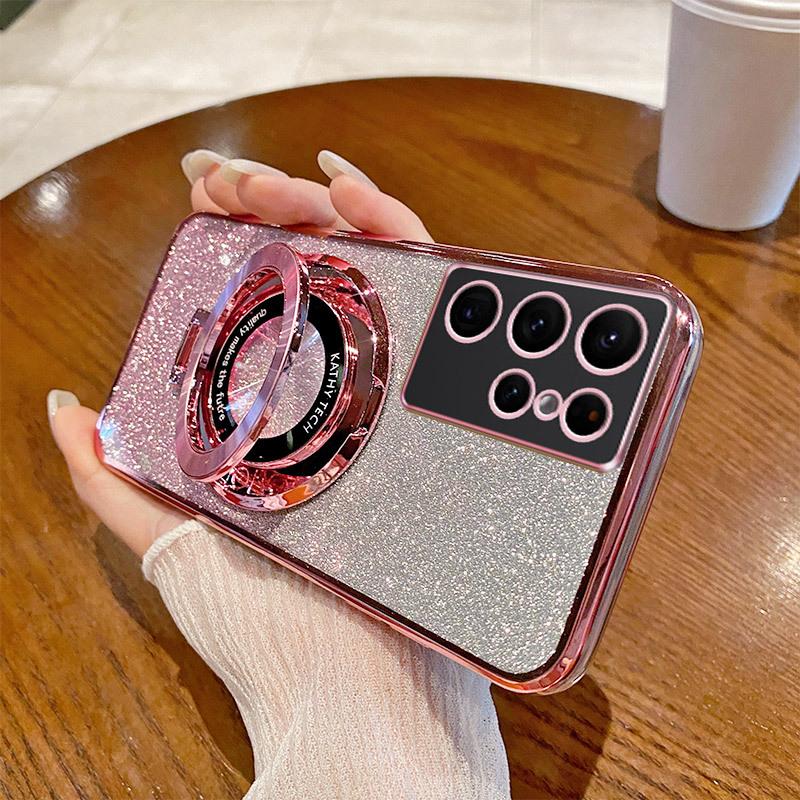 Suitable for Samsung S25ULTRA Electroplated Mobile Phone Case Magnetic Suction Bracket A17 Gradient Flash Powder A54 Anti Fall 24 Protective Cover