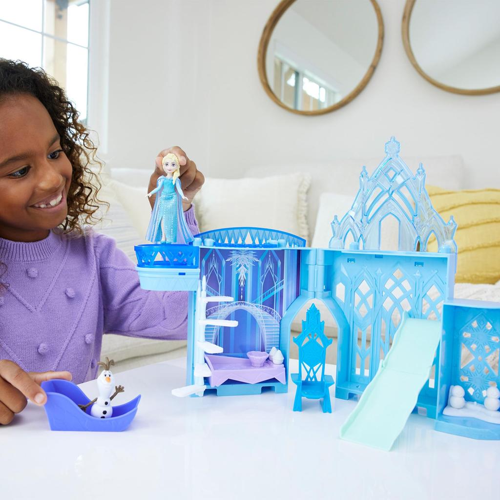 Mattel Disney Frozen Elsa and the Ice Castle Castle Mini Playset with 1 Mini Ages JNJ29 (Stackable Series! Doll) Doll, 3+, Blue,