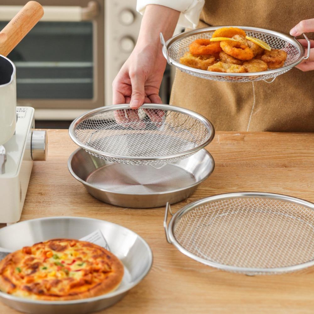 Ölfilterpfannen-Set aus Edelstahl mit Doppelohr-Netzsiebkorb für Pommes frites