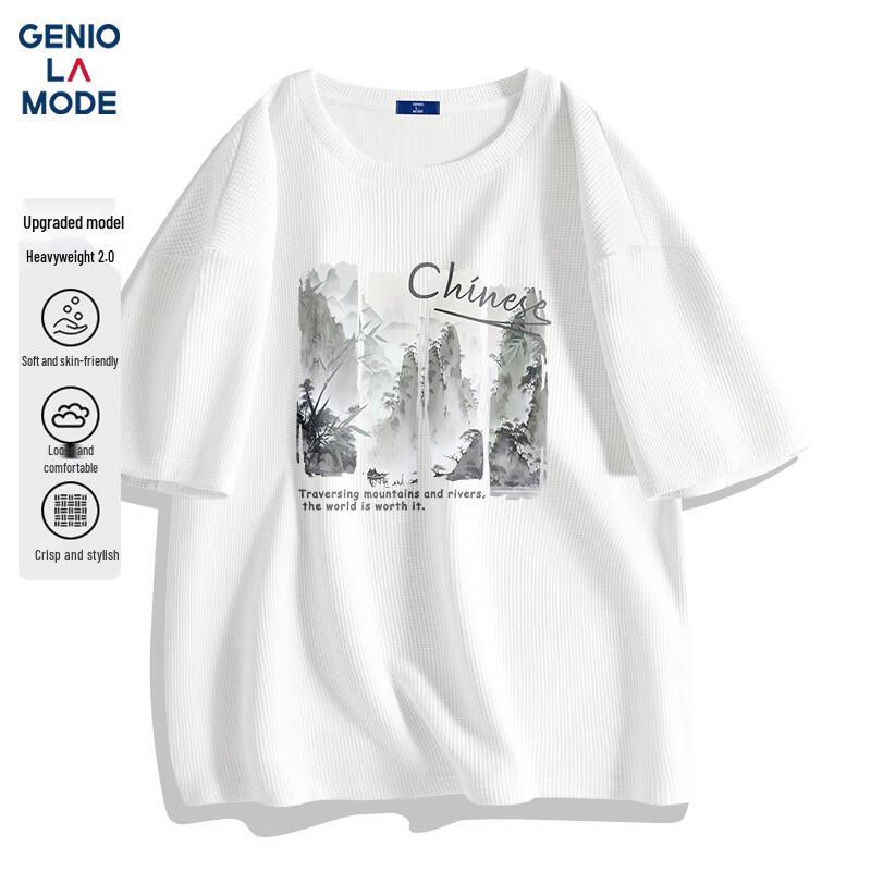 GENIOLAMODE Men s Waffle Short-Sleeve T-Shirt M