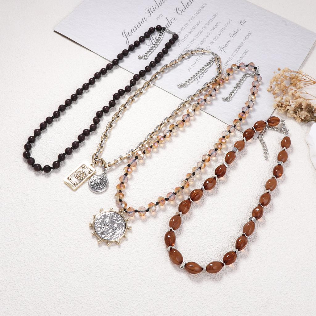 Personality trend retro four-piece set multi-layer stacked alloy geometric coin pendant necklace casual versatile