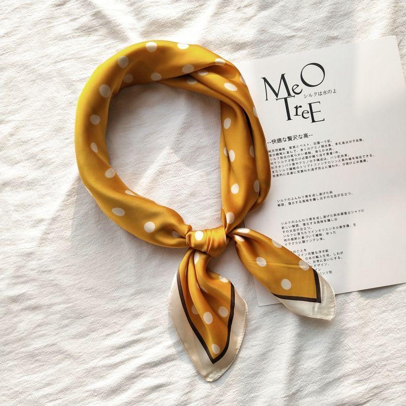 Eșarfă mică pătrată de primăvară și vară pentru femei | Eșarfă și eșarfă versatilă decorativă literară în stil coreean cu buline pentru doamne