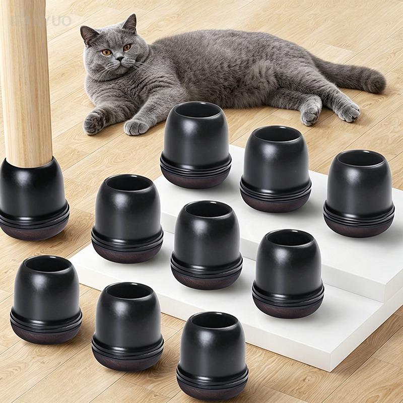 Silent Black Round Chair Leg Protectors Foot Cover Diagonal with Thick Wrap Felt Pad Silicone Furniture Table Feet Protect Floor