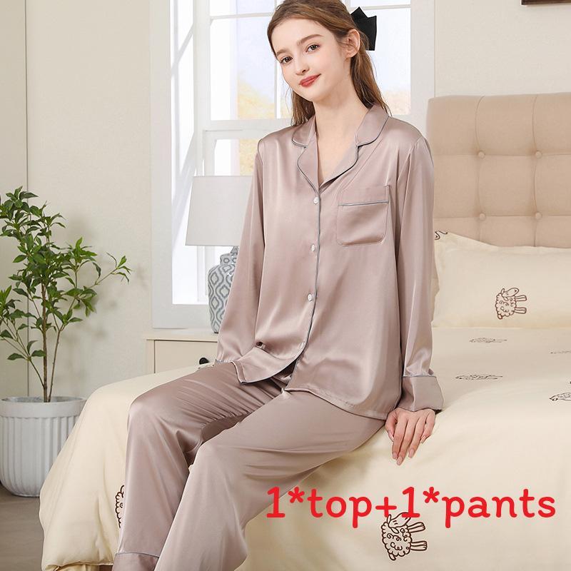 Silk Pajama Set For Women Spring Summer Light Breathable Lounge Sleepwear For Home Use