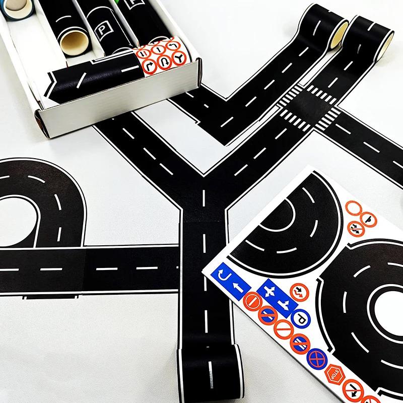 28 Rolls+9 Traffic Game Scene Application Stickers, 118.1 Inches Diy Road And Rail Transit Design And Paper Tape, Used For Railw