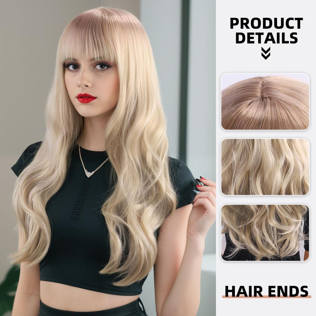Fashionable Wig  Dyeable Parting Long Curly Wig  Big Waves  65cm Long Curly Hair Gradient Golden Hair Cap