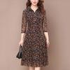 Women's Summer Stretchy Floral Dresses Middle-aged Mom Button Printed Seven Sleeve Dresses