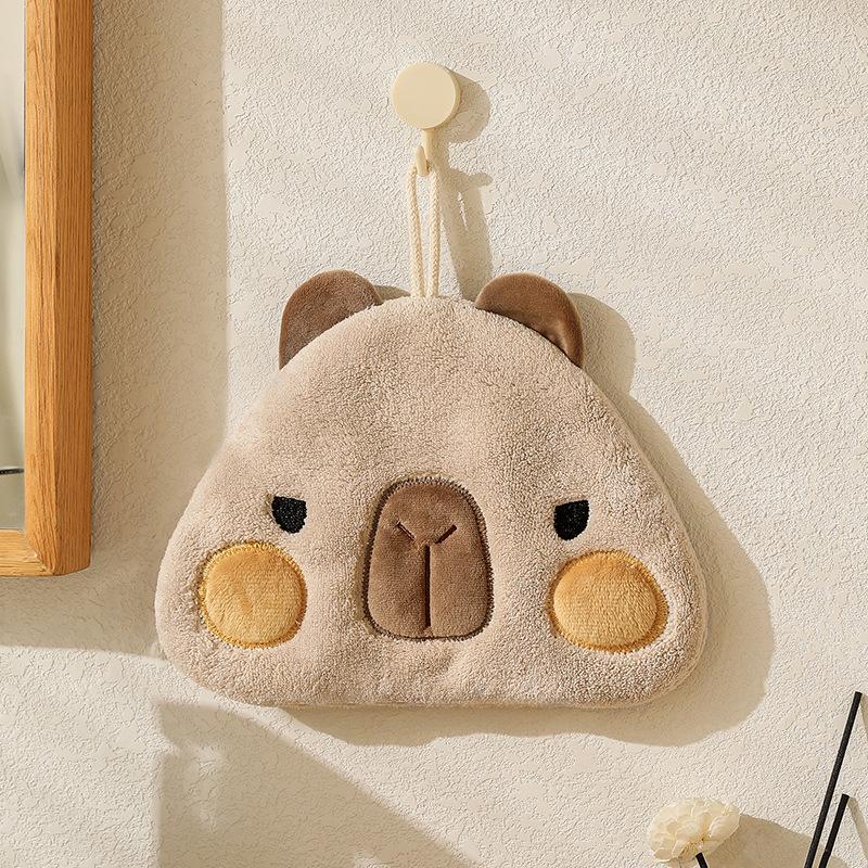 Capybara Round Coral Velvet Hand Towel, Kitchen Hanging Dual-purpose Water-absorbing and Quick-drying Square Towel