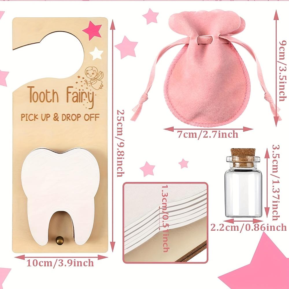 

Tooth Fairy Kit Includes Wooden Tooth Pendant, Glass Bottle, Storage Bag, Suitable for Lost Teeth Period,Birthday Parties,Holiday Parties,Mother S Day