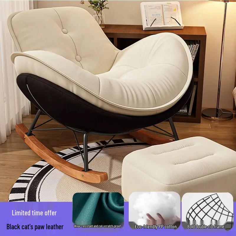 Single Rocking Chair - Comfortable White Sofa for Balcony, Living Room, or Bedroom Leisure.