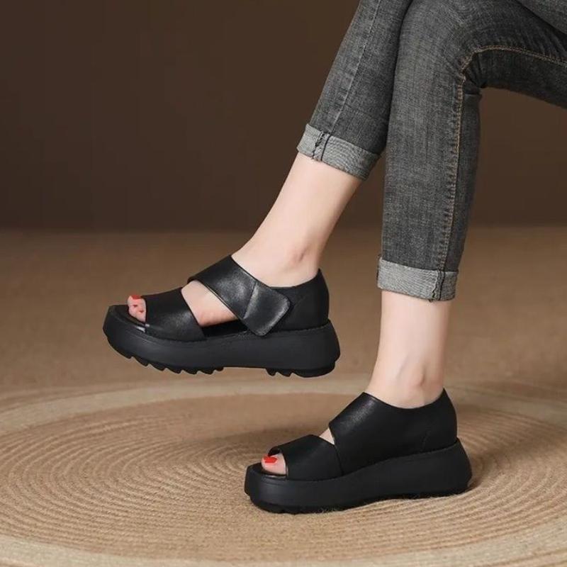 Повседневные сандалии большого размера на толстой подошве летние сандалии большого размера женские ретро модные сандалии для улицы 43 чёрный 2830₽