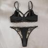 Sexy Women's Lace Lingerie Set Steel Wire Push-up Breathable Bra Set Black Underwear Adjustable Straps