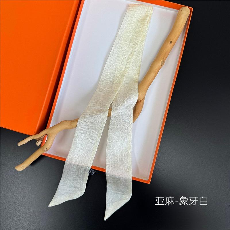 New monochrome women's decorative streamer wrapping bag ribbon solid color linen silk scarf small scarf headband scarf