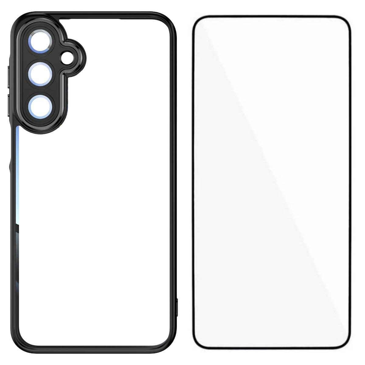 

For Samsung Galaxy A26 5G TPU Case WANLONFENG Shockproof Clear Phone Cover with Tempered Glass Film Black