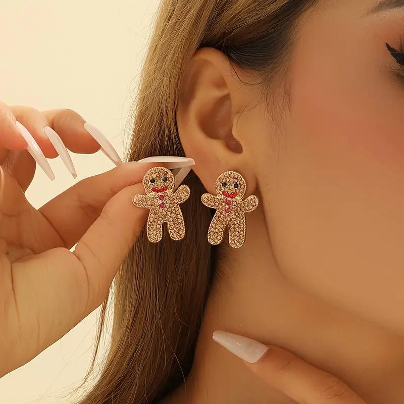 Cute Chic Gingerbread for Women Stud Earrings with Sparkling  - Perfect Christmas & Holiday Accessory for Women, Idea