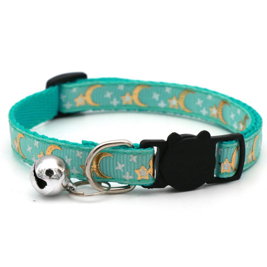 Cat Dog Collar Gold Color Stars and Moon Pet Collar with Bell and PP Material Separator Reflecting Safety Buckle Solid Safe