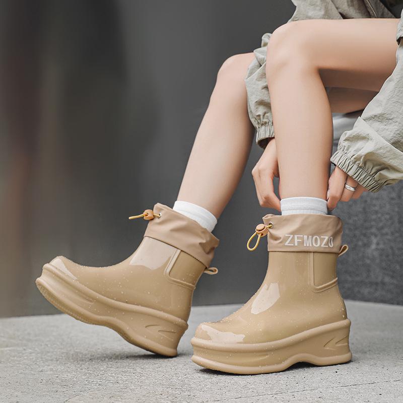 

Женские водонепроницаемые резиновые сапоги на толстой подошве с кулиской - Короткие, увеличивающие рост резиновые сапоги для улицы и кухни 41 хаки