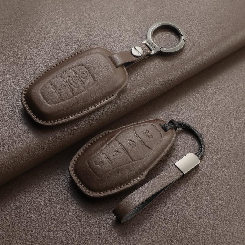 Leather Car Key Case Cover Fob For Hongqi H5 H6 H9 Hs5 Hs7 Eh7 Hs3 H5 Phev E-Hs9 Car Keychain Cover Shell Decorative Accessories