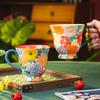 Colorful Relief Ceramic Mug 600ml Large Capacity Coffee Cup Beautyful Floral Retro Mug with Handle, Safe for Microwave Oven,easy To Clean,1pc