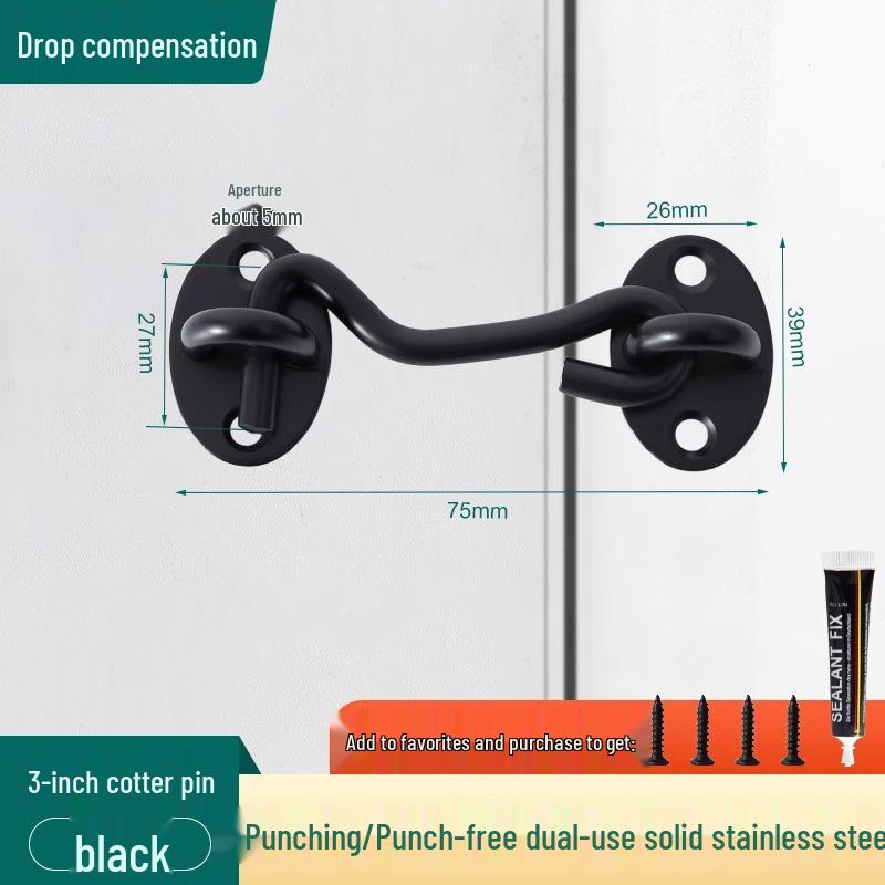 Stainless Steel No-Drill Anti-Theft Sliding Door Latch for Bathroom