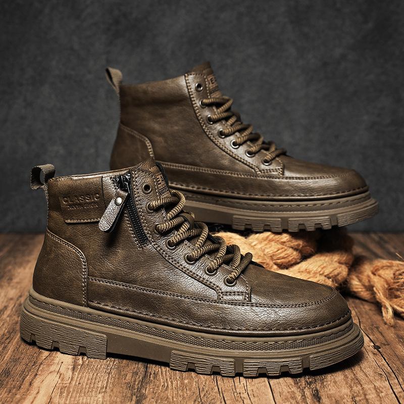 Outdoor Casual Men's Leather Martin Boots Autumn and Winter Leather Boots Men's Fashion Trend Versatile Thick-soled Zhongbang Men's Boots
