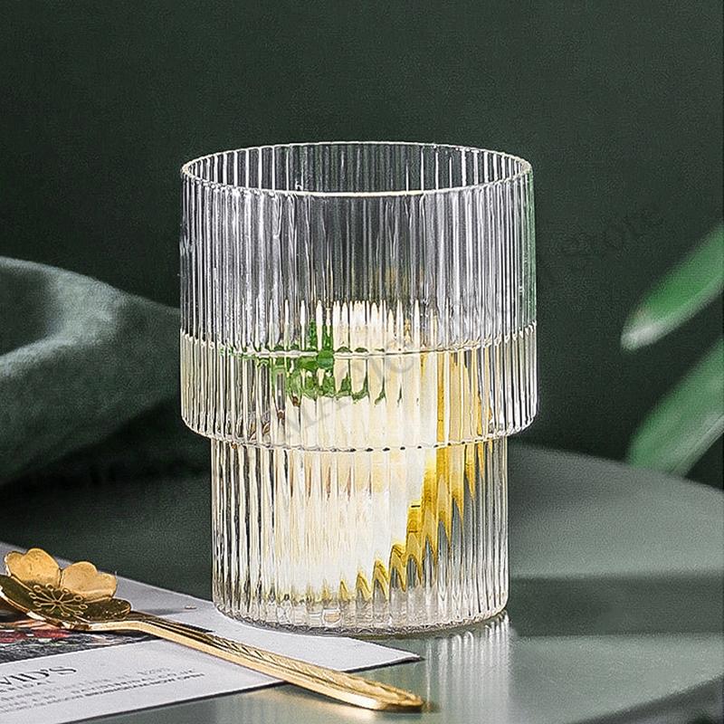 6/4 Stück Vertikal gestreifte gerippte Glas Kaffeetasse Hitzebeständige transparente Wasserbecher Trinken Milch Bier Tee Saft Wein Set Geschenke